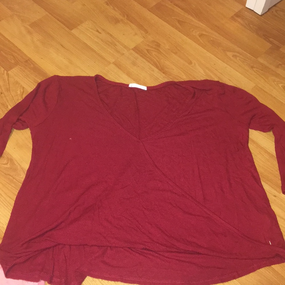 maroon wrap top
